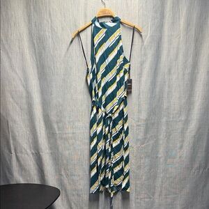 Forever 21 Asymmetrical Striped Dress - Teal and Yellow size large NWT